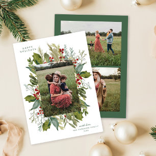 Cartes Pour Fêtes Annuelles Aquarelle Botanique Cadre vert TROIS Photo