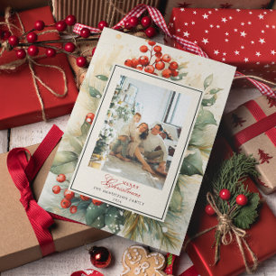Cartes Pour Fêtes Annuelles Aquarelle botanique d'hiver Photo de Noël
