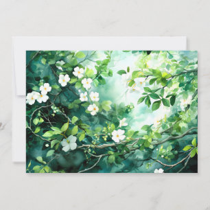 Cartes Pour Fêtes Annuelles Aquarelle botanique Fleurs blanches Feuilles verte