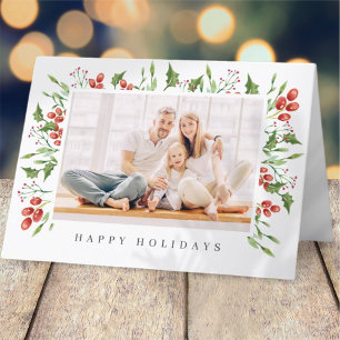 Cartes Pour Fêtes Annuelles Aquarelle Botanique Holly Berry Foliage Noël