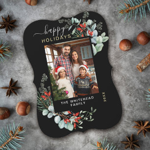 Cartes Pour Fêtes Annuelles Aquarelle Botanique Joyeux Fête Photo Noir