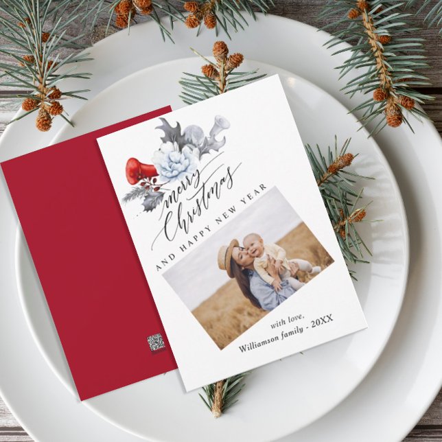 Cartes Pour Fêtes Annuelles Aquarelle Botanique Joyeux Noël Photo (Créateur téléchargé)