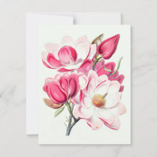 Cartes Pour Fêtes Annuelles Aquarelle Botanique Rose Magnolia Fleurs