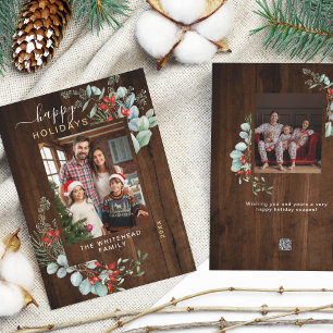 Cartes Pour Fêtes Annuelles Aquarelle Botanique Verdure Photo Bois rustique