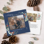 Cartes Pour Fêtes Annuelles Aquarelle Botanique Vert Elégant bleu marine<br><div class="desc">Vous adorerez ces belles cartes de Noël ! Elles sont décorées d'aquarelles botaniques avec des guillemots,  des branches de pins,  des baies et de l'haleine des bébés.</div>