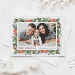 Cartes Pour Fêtes Annuelles Aquarelle Botaniques d'hiver Joyeux Noël Photo<br><div class="desc">Joyeux Noël! Envoyez vos souhaits et vos salutations de vacances à votre famille et à vos amis avec cette carte postale de Noël florale personnalisable. Il comprend des pinecones aquarelle, des aiguilles de pin, des saints, des baies et des poinsettia. Personnalisez en ajoutant des noms, des messages et une photo...</div>
