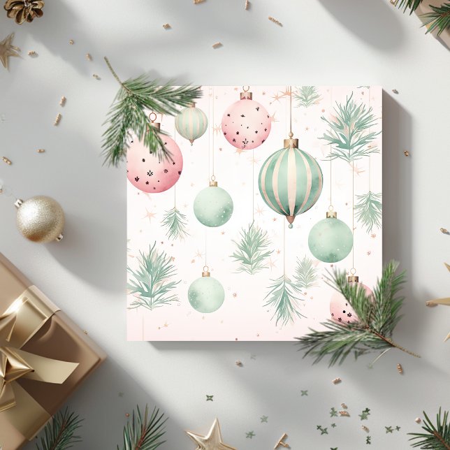 Cartes Pour Fêtes Annuelles Aquarelle boules de Noël menthe et rose (Watercolor Christmas balls mint and pink Holiday Card)
