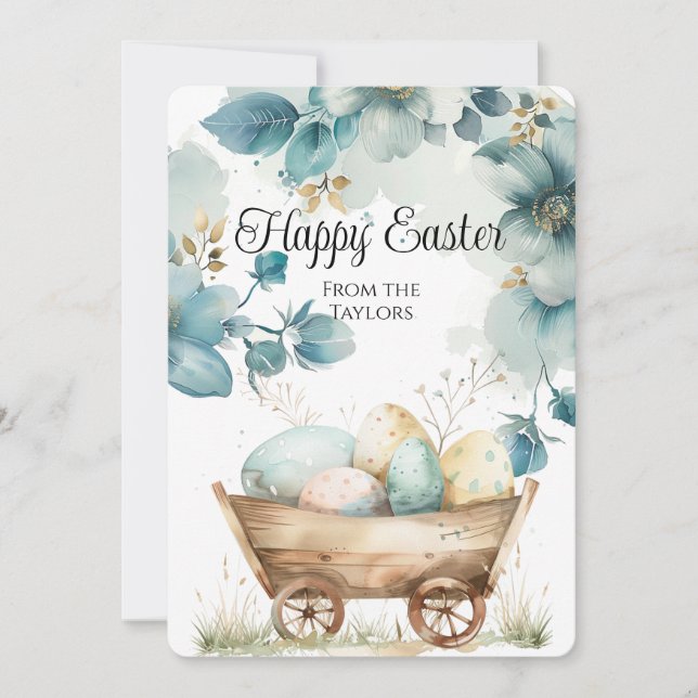 Cartes Pour Fêtes Annuelles Aquarelle Bouquet Oeufs Floraux Joyeux Pâques (Devant)