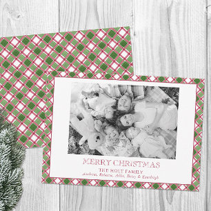 Cartes Pour Fêtes Annuelles Aquarelle Bourgogne et vert Plaid Photo de Noël