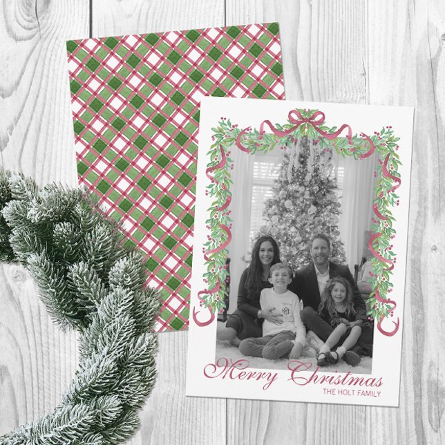 Cartes Pour Fêtes Annuelles Aquarelle Bourgogne Garland de Noël Photo (Créateur téléchargé)