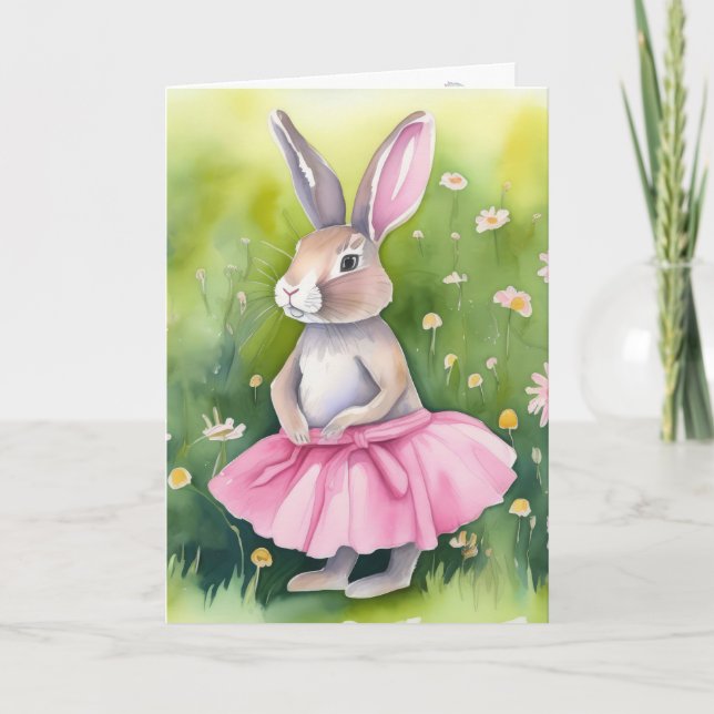 Cartes Pour Fêtes Annuelles Aquarelle Bunny Pâques En Tutu Rose (Devant)