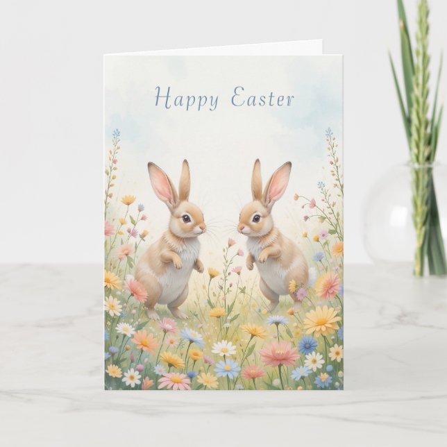 Cartes Pour Fêtes Annuelles Aquarelle Bunny Pâques mignonne et Whimsical (Devant)