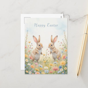 Cartes Pour Fêtes Annuelles Aquarelle Bunny Pâques mignonne et Whimsical