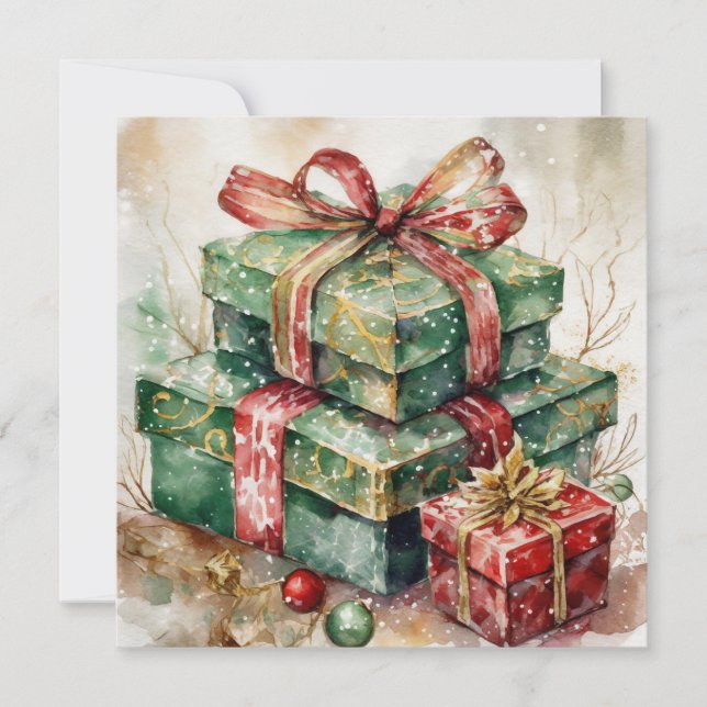 Cartes Pour Fêtes Annuelles Aquarelle Cadeaux de Noël et objets (Devant)