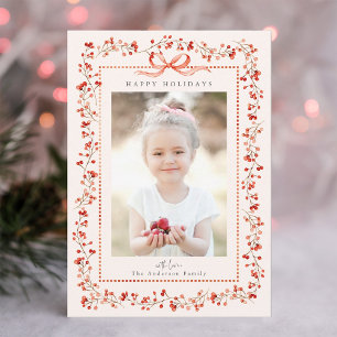 Cartes Pour Fêtes Annuelles Aquarelle Cadre rouge Berry Photo Noël rose