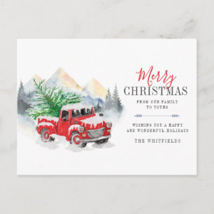 Cartes Pour Fêtes Annuelles Aquarelle Camion rouge Joyeux Noël Lumberjack