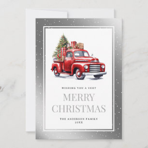Cartes Pour Fêtes Annuelles Aquarelle Camion rouge Silver Snowy Noël