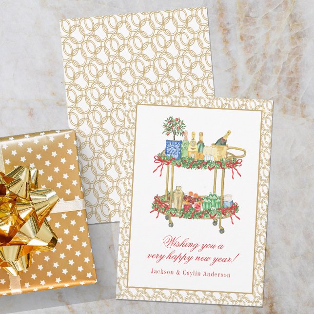 Cartes Pour Fêtes Annuelles Aquarelle Champagne Bar Panier Nouvel An (Créateur téléchargé)