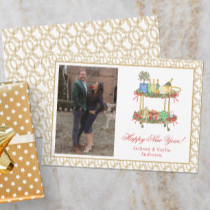 Cartes Pour Fêtes Annuelles Aquarelle Champagne Bar Panier Photo Nouvel An