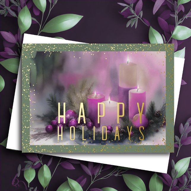 Cartes Pour Fêtes Annuelles Aquarelle Chandelles de vacances violet vert (Créateur téléchargé)