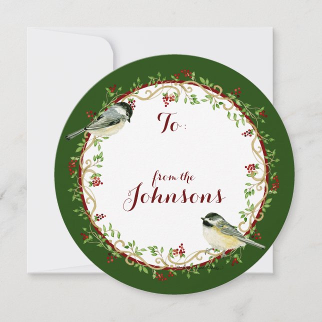 Cartes Pour Fêtes Annuelles Aquarelle Chickadee Birds Joyeux Noël Wreath (Devant)