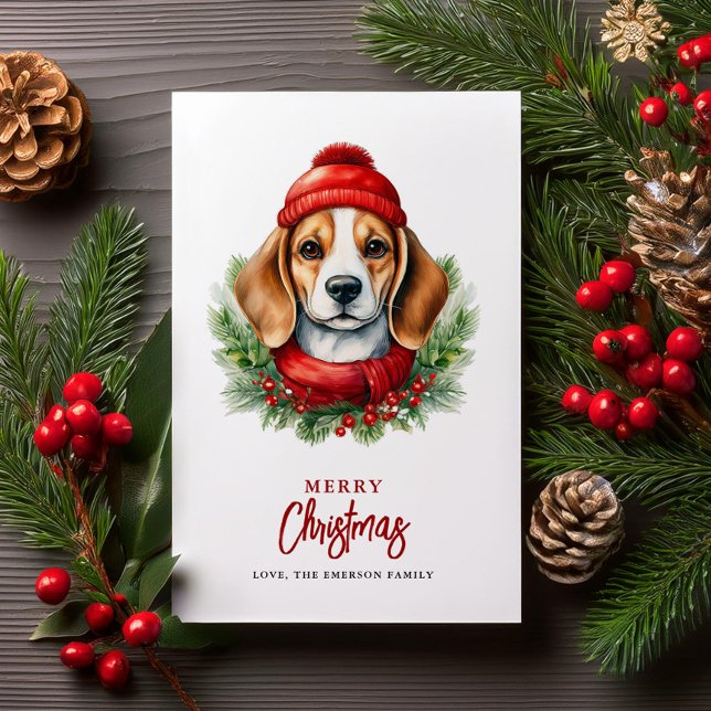 Cartes Pour Fêtes Annuelles Aquarelle Chien Beagle de Noël (Créateur téléchargé)