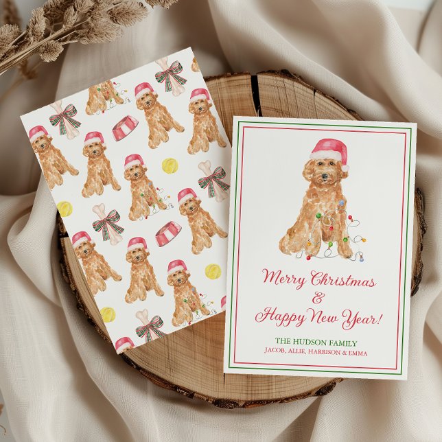 Cartes Pour Fêtes Annuelles Aquarelle Chien Père Noël de Noël (Créateur téléchargé)