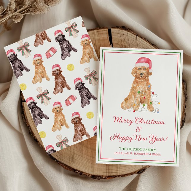 Cartes Pour Fêtes Annuelles Aquarelle Chien Père Noël de Noël (Créateur téléchargé)