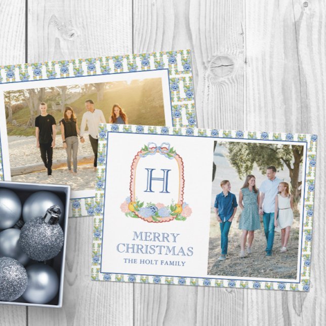 Cartes Pour Fêtes Annuelles Aquarelle Chinoiserie Mandarins Monogram Crest (Créateur téléchargé)