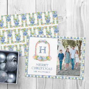 Cartes Pour Fêtes Annuelles Aquarelle Chinoiserie Mandarins Monogram Crest