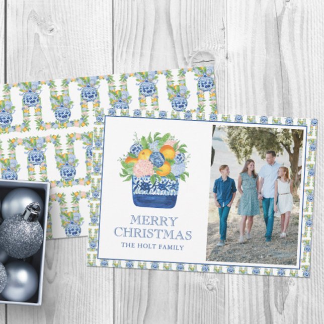 Cartes Pour Fêtes Annuelles Aquarelle Chinoiserie Mandarins Noël Photo (Créateur téléchargé)