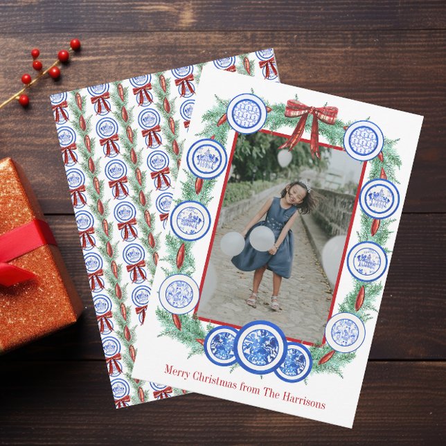 Cartes Pour Fêtes Annuelles Aquarelle Chinoiserie Plaques Garland Noël (Créateur téléchargé)