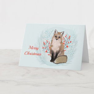 Cartes Pour Fêtes Annuelles Aquarelle Christmas Fox Berries