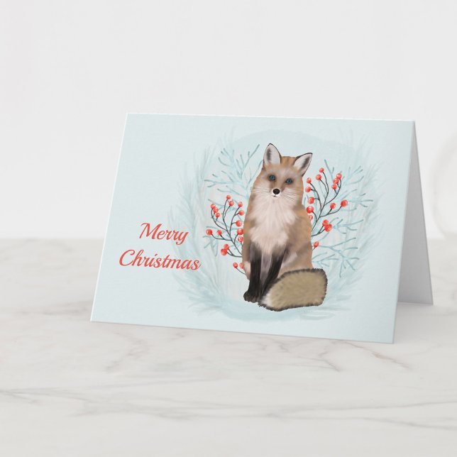 Cartes Pour Fêtes Annuelles Aquarelle Christmas Fox Berries (Créateur téléchargé)