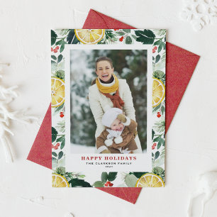 Cartes Pour Fêtes Annuelles Aquarelle Citron et verdure d'hiver Photo