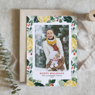 Cartes Pour Fêtes Annuelles Aquarelle Citron et verdure d'hiver Photo