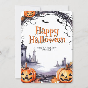Cartes Pour Fêtes Annuelles Aquarelle Citrouille chauves-souris joyeuse Hallow