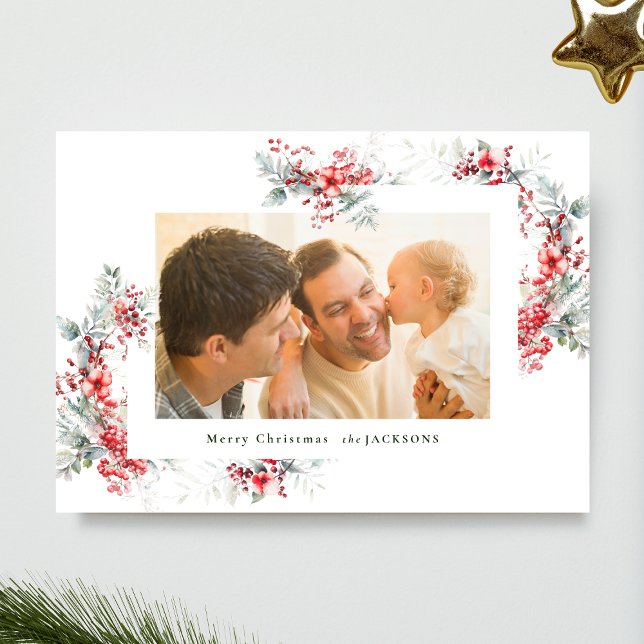 Cartes Pour Fêtes Annuelles aquarelle classique cadre botanique de noël (Créateur téléchargé)