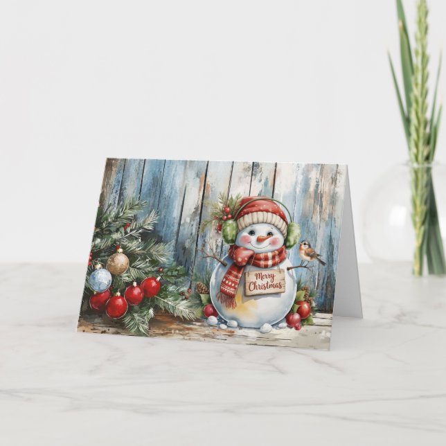 Cartes Pour Fêtes Annuelles Aquarelle classique Joyeux Noël Snowman Blank (Devant)