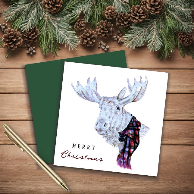 Cartes Pour Fêtes Annuelles Aquarelle classique Moose Joyeux Noël (Créateur téléchargé)