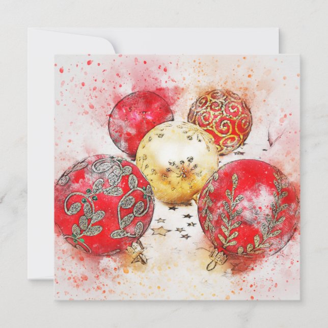Cartes Pour Fêtes Annuelles Aquarelle classique ornements de Noël (Devant)