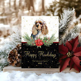 Cartes Pour Fêtes Annuelles Aquarelle Cocker Spaniel Chien Heureux Howlidays