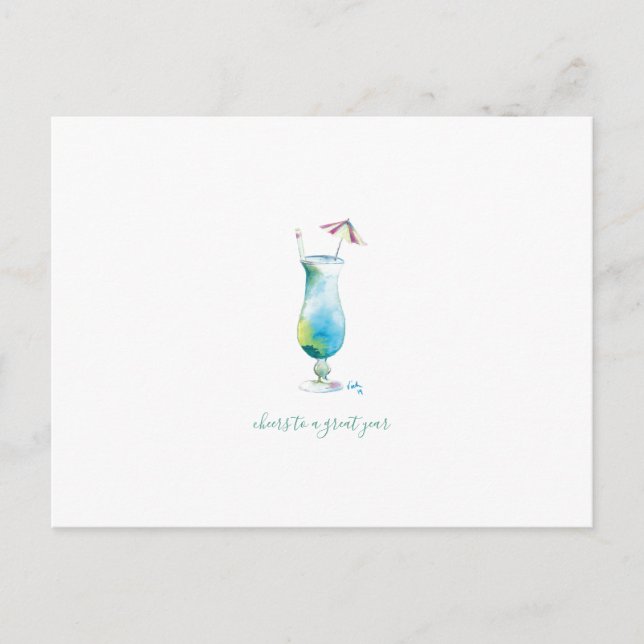 Cartes Pour Fêtes Annuelles Aquarelle Cocktail tropical (Devant)