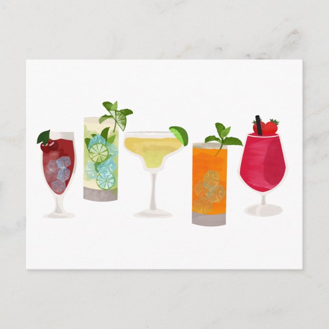 Cartes Pour Fêtes Annuelles Aquarelle Cocktails & Boissons de fête (Devant)