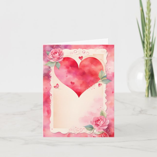 Cartes Pour Fêtes Annuelles Aquarelle Coeurs Roses et dentelle Valentine (Devant)