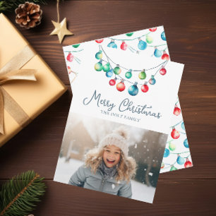 Cartes Pour Fêtes Annuelles Aquarelle colorée Chaîne de Noël Lumières Photo