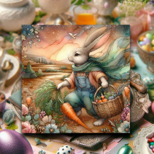 Cartes Pour Fêtes Annuelles Aquarelle colorée Moisson de carottes de lapin Pâq