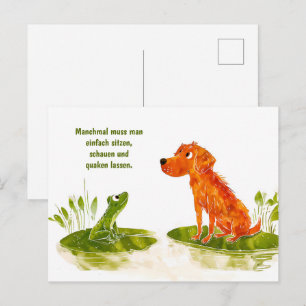 Cartes Pour Fêtes Annuelles Aquarelle Comic Chien et grenouille sur Lily Pad