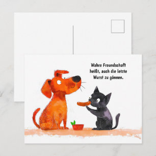 Cartes Pour Fêtes Annuelles Aquarelle Comique Chien et Chat côte à côte