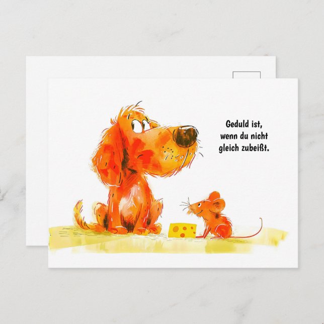 Cartes Pour Fêtes Annuelles Aquarelle Comique Chien et Souris au fromage (Devant / Derrière)